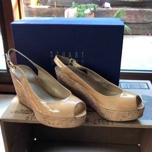 Stuart Weitzman Jean Patent Beige Wedge slingback
